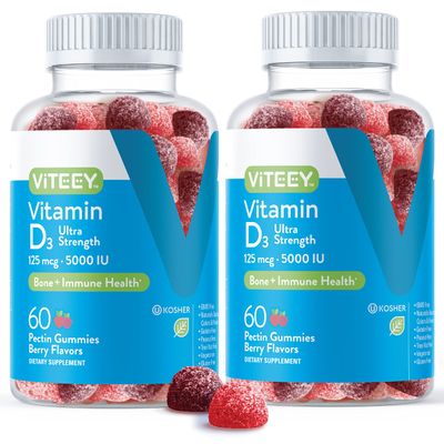 Vitamin D3 Gummies for Adults &amp; Teens - 5,000 IU, 125mcg, Ultra Strength - Joint &amp; Muscle Health, Immune Boost - Chewable Vitamin D Gummies - Vegetarian, Gelatin Free - Tasty Berry Flavored Gummy