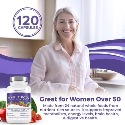 VitaminIQ Multivitamin for Women (120 Vegetarian Capsules) Whole Food Vitamin with Essential Nutrients, Natural Calcium, Magnesium, Selenium, Zinc, Biotin, Vitamin A, B6, C, D3, E, K and More