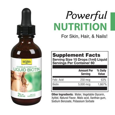 Natural Balance Biotin Liquid 5000mcg | Healthy Hair Supplement | Skin Health &amp; Strong Nails Support | 2 oz, 60 Servings