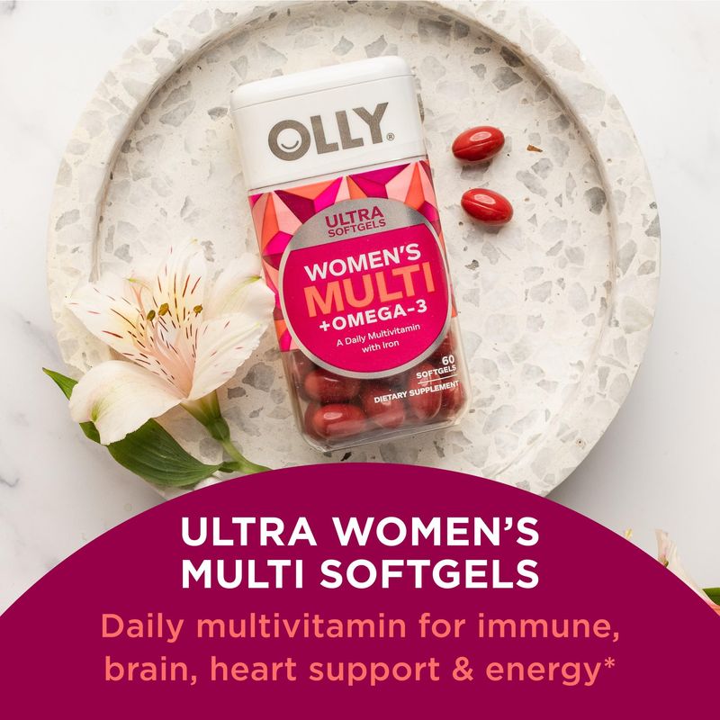 Olly Ultra Women's Multi Softgels, Overall Health and Immune Support, Omega-3s, Pink, 60 Count