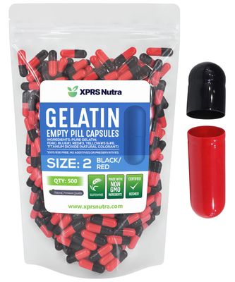 XPRS Nutra Size 2 Empty Capsules - 500 Count Empty Gelatin Capsules - Empty Pill Capsules - DIY Capsule Filling - Pure Bovine Pill Capsules Empty Gel Caps (Black/Red)