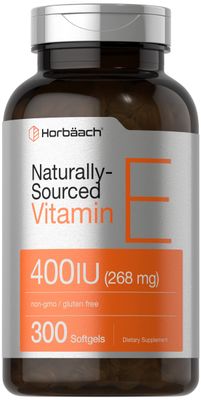 Horbach Vitamin E Softgel Capsules | 400 iu | 268mg | 300 Count | Non-GMO and Gluten Free Naturally-Sourced Formula | D-Alpha Tocopherol