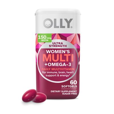 Olly Ultra Women&#39;s Multi Softgels, Overall Health and Immune Support, Omega-3s, Pink, 60 Count
