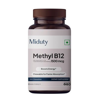 Miduty by Palak Notes - Methyl Vitamin B12 with Methylcobalamin - Folate - Vitamins B6 - Chewable Tablets - Natural Vitamin B12 Vitamin Tablets for Men and Women - 100 Chewables