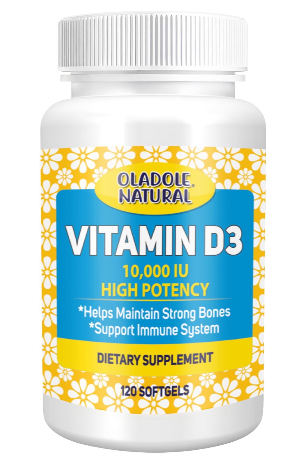 Oladole Natural Vitamin D3 10,000 IU- 120 Softgel | High Potency Formula Supports Healthy Bones, Teeth, Muscles &amp; Immune Function | Non-GMO, Gluten-Free | Mood Enhancer, Daily Wellness Essential