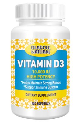 Oladole Natural Vitamin D3 10,000 IU- 120 Softgel | High Potency Formula Supports Healthy Bones, Teeth, Muscles &amp; Immune Function | Non-GMO, Gluten-Free | Mood Enhancer, Daily Wellness Essential