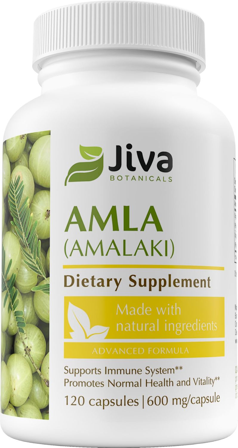 Jiva Botanicals Amla Capsules (Amalaki) - 120 Vegan Capsules - Amla Powder - Indian Gooseberry Supplement for Vitality