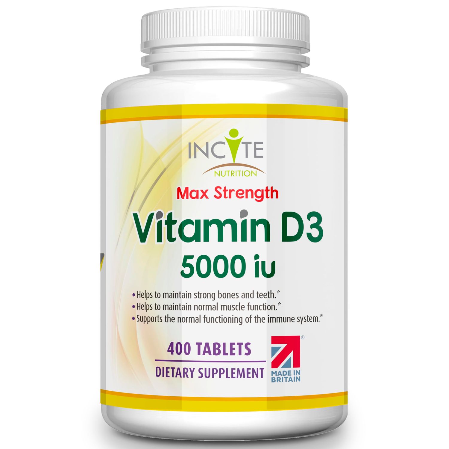 Incite Nutrition Vitamin D 5000 iu - 400 Premium Vitamin D3 Easy-Swallow Micro Tablets - High Strength Cholecalciferol VIT D3 5000iu - Vegetarian Supplement - Made in The UK