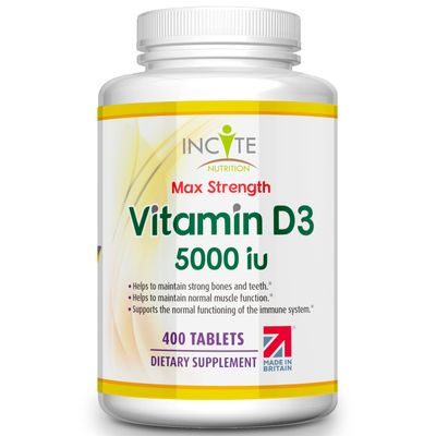 Incite Nutrition Vitamin D 5000 iu - 400 Premium Vitamin D3 Easy-Swallow Micro Tablets - High Strength Cholecalciferol VIT D3 5000iu - Vegetarian Supplement - Made in The UK