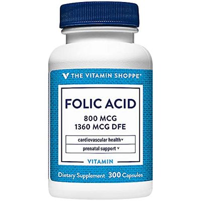 The Vitamin Shoppe Folic Acid 800MCG, Supports Prenatal &amp; Fetal Development (300 Capsules)