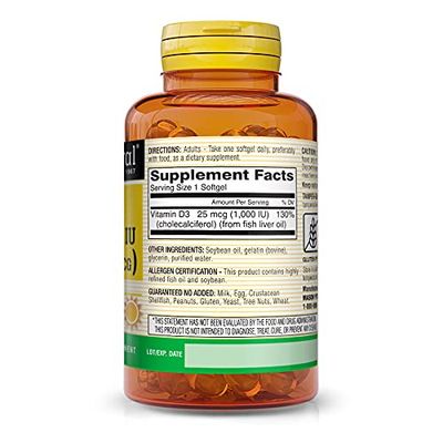 MASON NATURAL Vitamin D3 25 mcg (1000 IU) - Supports Overall Health, Strengthens Bones and Muscles, from Fish Liver Oil, 60 Softgels (Pack of 3)