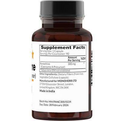 MONOHERB Pantethine 300 mg per Capsule - 90 Vegetarian Capsules