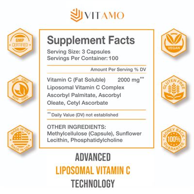 Liposomal Vitamin C 2000mg | Superior Delivery System | 300 Capsules Immune Support & Collagen Booster | High Absorption Ascorbic Acid, High Dose Vitamin c, Zero Soy, 100% Non-GMO