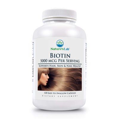 Nature&#39;s Lab Biotin 5000 mcg - Promotes Healthy Hair, Skin &amp; Nails - 120 Capsules (4 Month Supply)