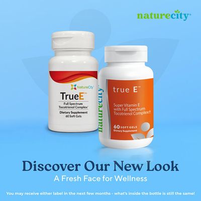 NatureCity True-E Full Spectrum Tocotrienols Vitamin E & Natural Alpha Tocopherol Supplement | Sustainable Vitamin E Tocotrienols from Evnol Suprabio | Non-GMO Vitamin E Complex | 60 Soft gels