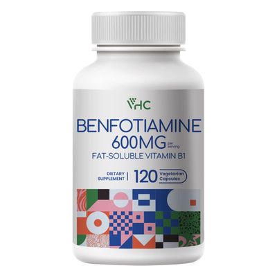 VHC Vitamin B1 Benfotiamine 600mg Supplement- 5X Time Fat-Soluble Thiamine Vitamin B1- Max Boost Bioavailable Thiamine B1 Levels-120 Veggie Capsules,Non-GMO, Soy Free- Made in USA