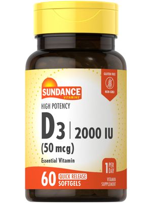 Sundance Vitamin D3 2000 IU | 60 Quick Release Softgels | High Potency | Non-GMO and Gluten Free Supplement