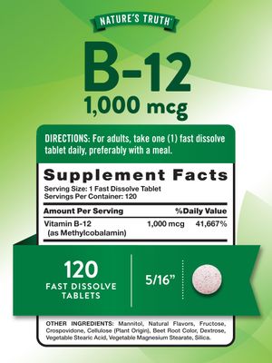 Nature's Truth B12 Vitamin Sublingual Tablets | 1000 mcg | 120 Count | Vegan, Non-GMO &amp; Gluten Free