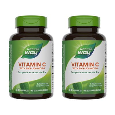 Nature&#39;s Way Vitamin C 500 mg with Bioflavonoids, 1000 mg Vitamin C per Serving, 100 Capsules, Pack of 2