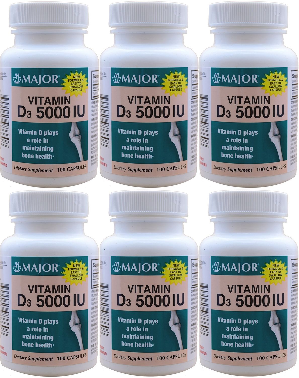 Vitamin D3 as Cholecalciferol 5000 IU Vitamin D Supplement 100 Capsules per Bottle PACK of 6 Total 600 Capsules