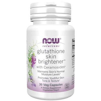NOW Foods Solutions, Glutathione Skin Brightener with Ceramosides, Moisturizing and Illuminating, 30 Veg Capsules
