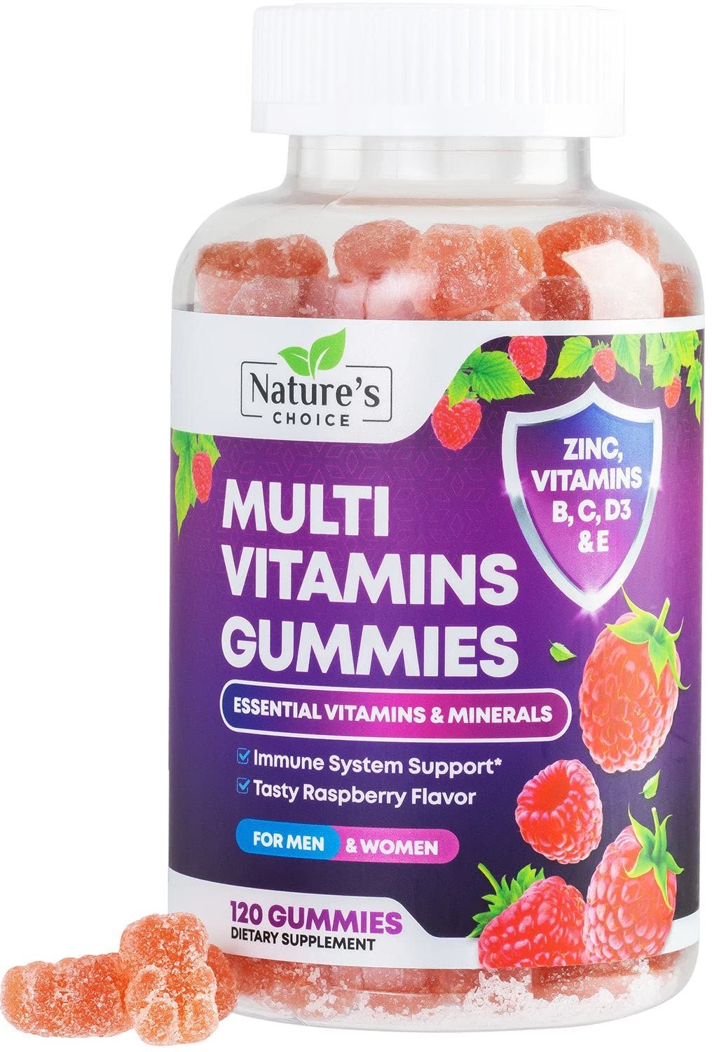 Multivitamin Gummies - Nature&#39;s Daily Gummy Multivitamins for Adults, Women &amp; Men with Vitamins A, C, E, B6, B12, and Minerals - Natural Multi Vitamin Supplement, Non-GMO, Berry Flavor - 120 Gummies