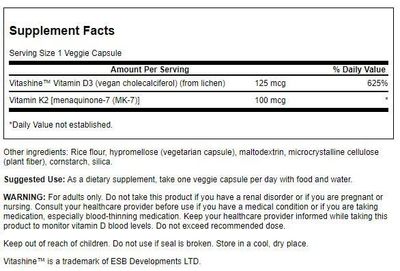 Swanson Extra Strength D3 &amp; K2-5,000 Iu &amp; 100 mcg 60 Veg Caps