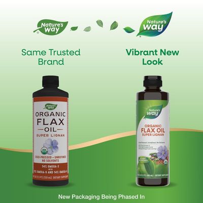Nature's Way Organic Flax Oil Super Lignan, Omega-3, Omega-6, Omega-9 Fatty Acids, Cold-Pressed, Unrefined, Hexane Free, 16 Fl Oz (Packaging May Vary)