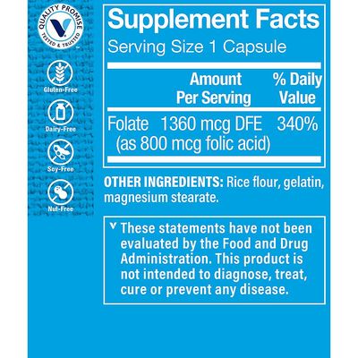 The Vitamin Shoppe Folic Acid 800MCG, Supports Prenatal &amp; Fetal Development (300 Capsules)