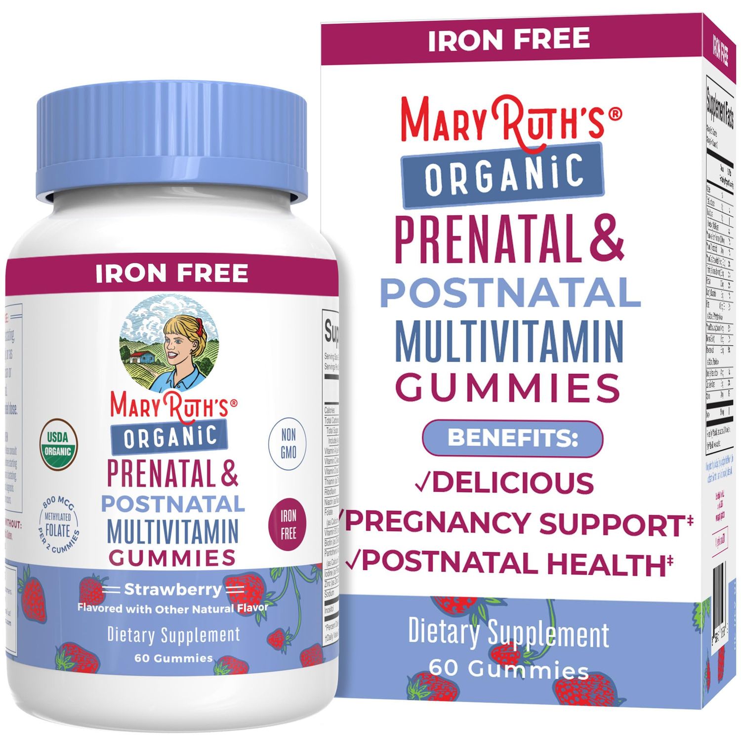 Prenatal Vitamins for Women by MaryRuth&#39;s | USDA Organic Prenatal Gummies | Postnatal Vitamins for Women Breastfeeding | Methylfolate 800 mcg DFE | Iodine | Vegan | Non GMO | 30 Servings