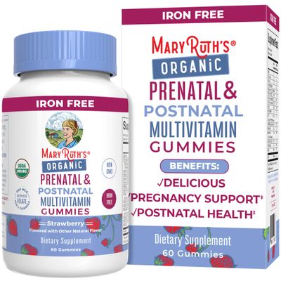 Prenatal Vitamins for Women by MaryRuth&#39;s | USDA Organic Prenatal Gummies | Postnatal Vitamins for Women Breastfeeding | Methylfolate 800 mcg DFE | Iodine | Vegan | Non GMO | 30 Servings