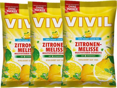 VIVIL Lemon Balm MULTIVITAMIN Cough Drops Sugar Free with 8 Vitamins 3x120 g (12.7 Oz), Germany