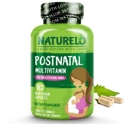 NATURELO Postnatal Multivitamin - Supplement for Breastfeeding Women - Plant-Based Vitamin D, Folate, Gentle Iron - for Nursing Mother, Baby - Post Natal Lactation Support (180 Count (Pack of 1))