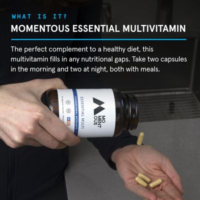 Momentous Essential Multivitamin for Women and Men - Complete Vitamin and Mineral Complex for Athletes & Wellness Enthusiasts - GMO-Free, Gluten Free, 30 Servings