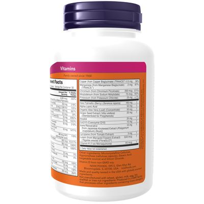 NOW Foods Supplements, ADAM Men's Multivitamin with Saw Palmetto, Lycopene, Alpha Lipoic Acid and CoQ10, Plus Natural Resveratrol &amp; Grape Seed Extract, 90 Veg Capsules