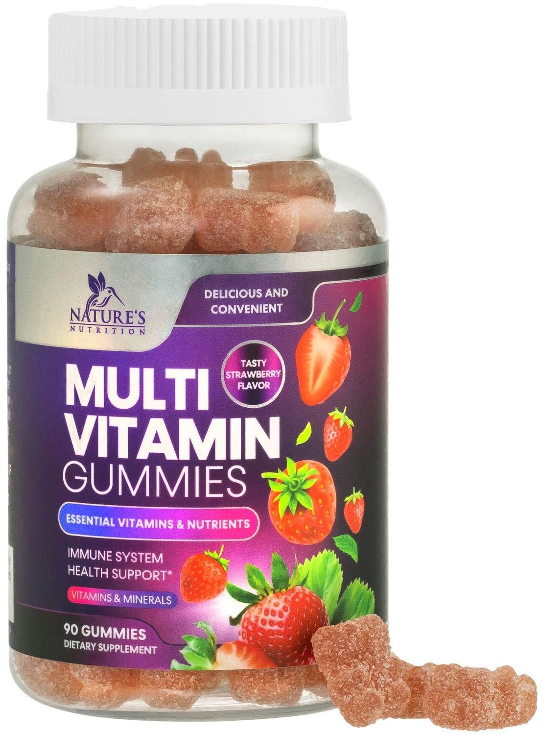 Multivitamin Gummies for Adults with 13 Vitamins and Minerals, Daily Gummy Vitamin for Women &amp; Men, Immune Health Support Supplement with Vitamins A, C, D, E, B-6, B-12, Zinc, Berry - 90 Gummies