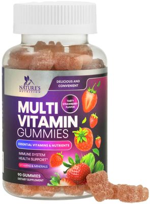 Multivitamin Gummies for Adults with 13 Vitamins and Minerals, Daily Gummy Vitamin for Women &amp; Men, Immune Health Support Supplement with Vitamins A, C, D, E, B-6, B-12, Zinc, Berry - 90 Gummies