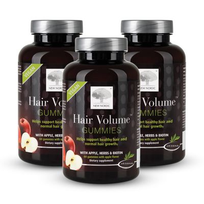 NEW NORDIC Hair Volume Gummies, 2500 mcg Biotin Daily Intake, Hair Vitamins to Support Hair Skin &amp; Nails, Vegan Hair Supplement for Men and Women, 60 Count (Pack of 3)