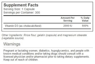 Vitacost Vitamin D3 (as Cholecalciferol) -- 2000 IU - 300 Capsules