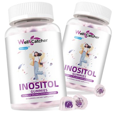 Wellcatcher Inositol Gummies Myo-Inositol &amp; D-Chiro Inositol Ideal 40:1 Ratio Inositol Supplement with Omega-3 Vitamin D3 Supports Healthy Ovulation Cycle Regularity Grape Flavor 2 Packs