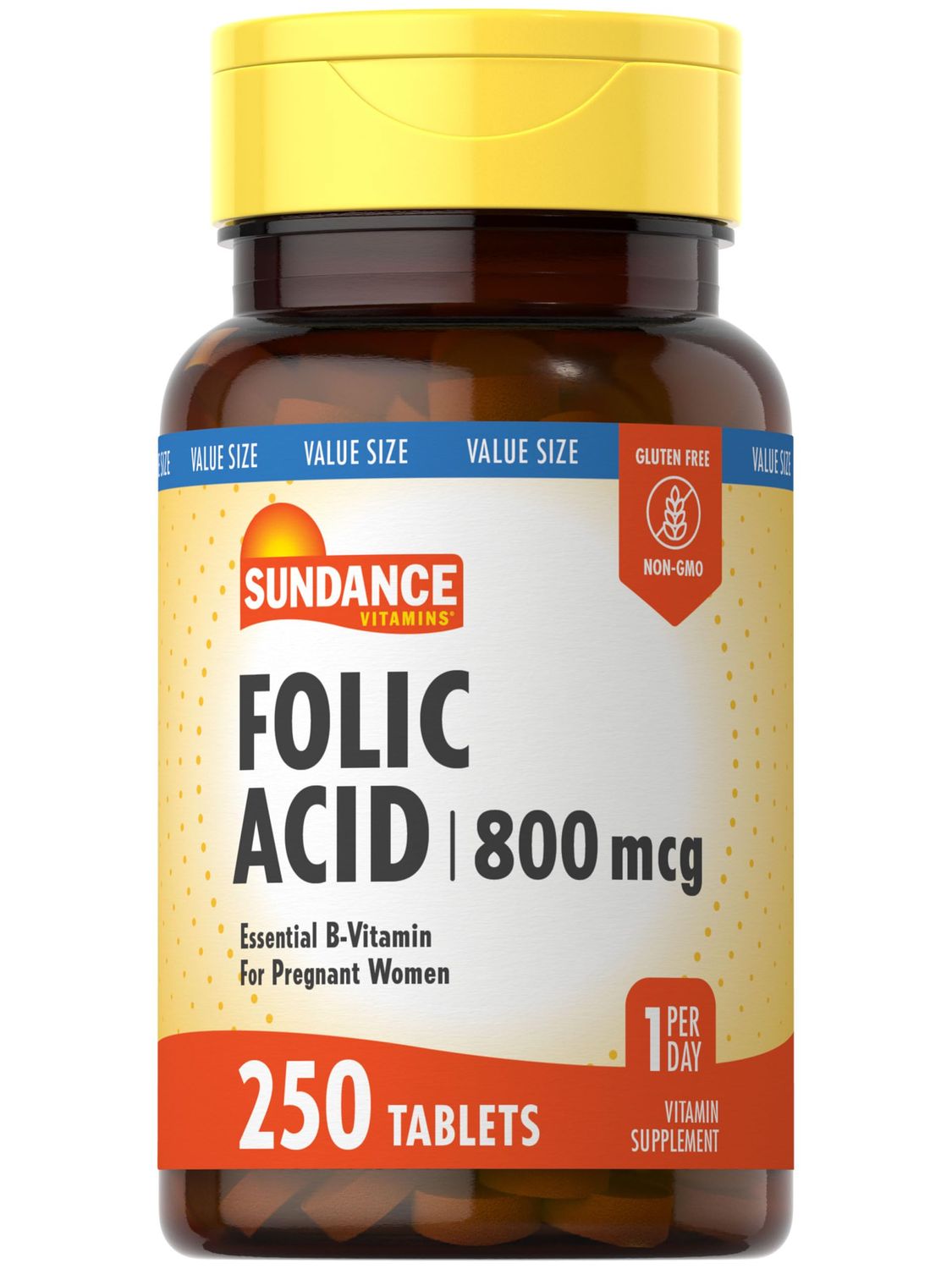 Sundance Folic Acid 800 mcg | 250 Vegetarian Tablets | Essential B-Vitamin | Vegetarian, Non-GMO, and Gluten Free Supplement