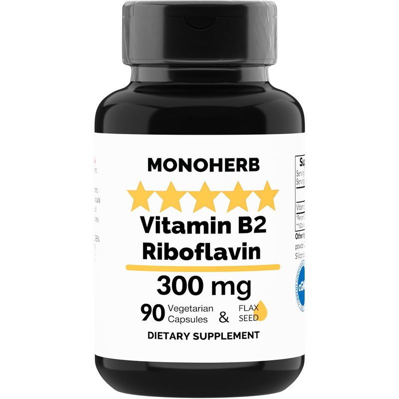 MONOHERB Vitamin B2 300 mg Riboflavin - Against Migraine - 90 Capsules