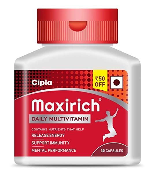 Miri Maxirich Daily Multivitamin (30 Capsules) for Men &amp; Women with Essential Nutrients, Vitamins, Minerals, Anti-oxidants for Building Immunity &amp; Energy (Bottle Pack)