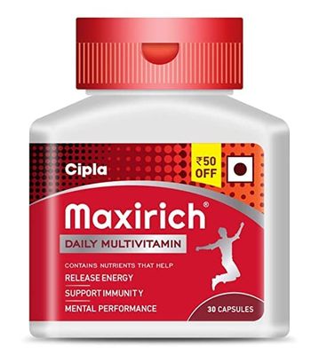 Miri Maxirich Daily Multivitamin (30 Capsules) for Men &amp; Women with Essential Nutrients, Vitamins, Minerals, Anti-oxidants for Building Immunity &amp; Energy (Bottle Pack)