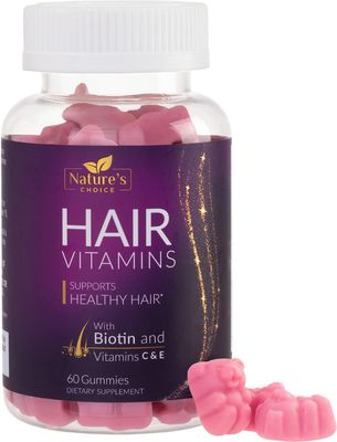 Hair Vitamins Gummies with Biotin 5000 mcg Vitamin E &amp; C Support Hair Growth Gummy, Premium Vegetarian Non-GMO, for Stronger, Beautiful Hair, Skin &amp; Nails, Biotin Gummies Supplement - 60 Gummy Bears