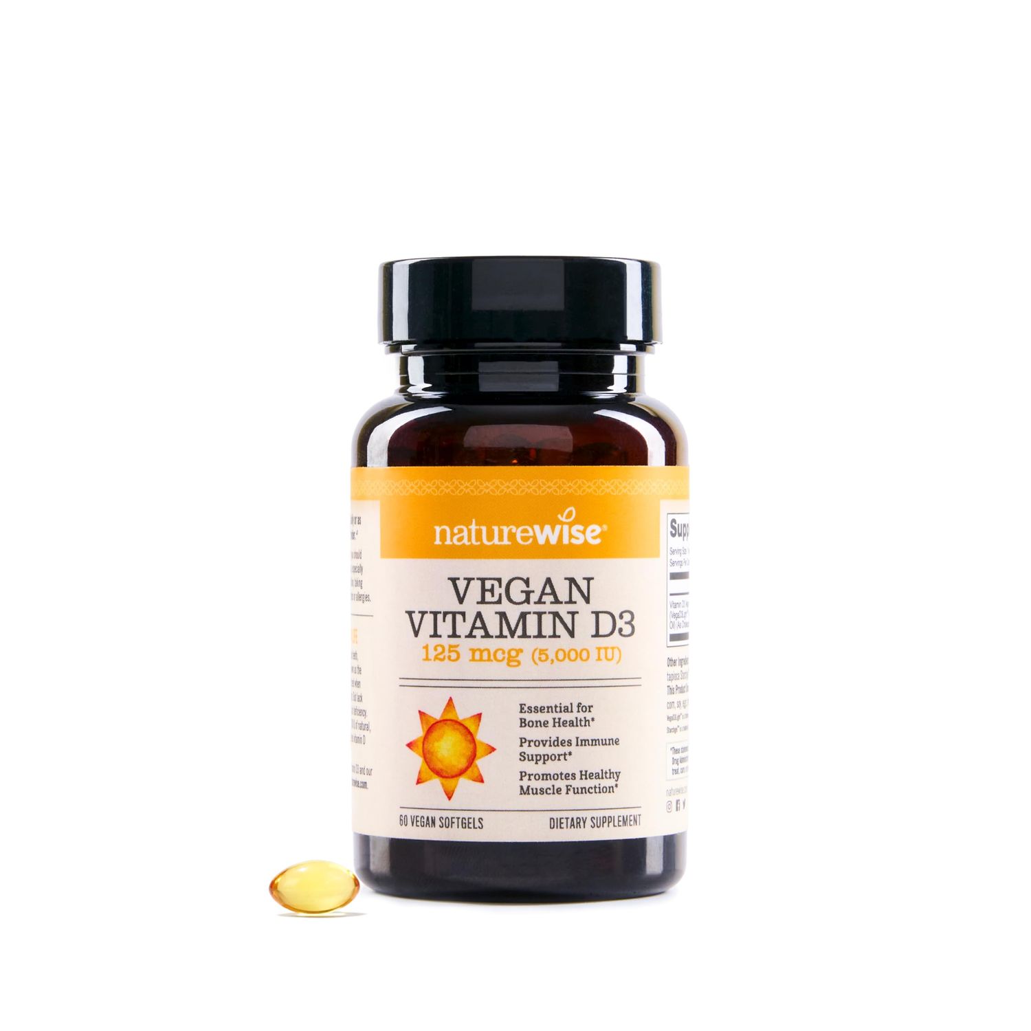 NatureWise Vegan Vitamin D3 5000iu (125 mcg) from Lichen - Support for Immune, Muscle, Bone Health - Bioavailable with Extra Virgin Olive Oil - Non-GMO, Gluten-Free - 60 Softgels[2-Month Supply]