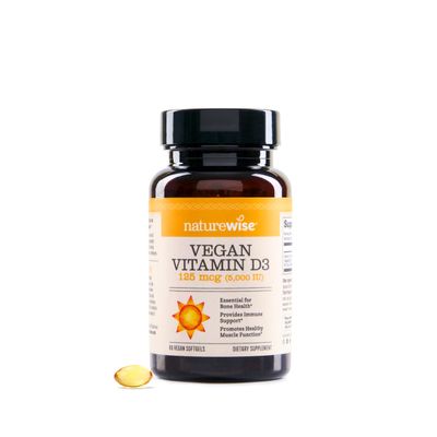 NatureWise Vegan Vitamin D3 5000iu (125 mcg) from Lichen - Support for Immune, Muscle, Bone Health - Bioavailable with Extra Virgin Olive Oil - Non-GMO, Gluten-Free - 60 Softgels[2-Month Supply]