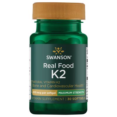 Swanson Maximum Strength Vitamin K2 (Menaquinone-7)-Vitamin Supplement Supporting Cardiovascular and Bone Health-Made from Japanese Natto to Help Regulate Calcium (30 Softgels, 200mcg Each)