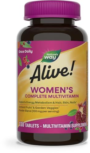 Nature&#39;s Way Alive! Daily Complete Multivitamin for Women, Supports Energy Metabolism, Hair, Skin &amp; Nails*, B-Vitamins, 130 Tablets, 130 Tablets (Packaging May Vary)