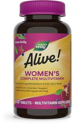 Nature&#39;s Way Alive! Daily Complete Multivitamin for Women, Supports Energy Metabolism, Hair, Skin &amp; Nails*, B-Vitamins, 130 Tablets, 130 Tablets (Packaging May Vary)